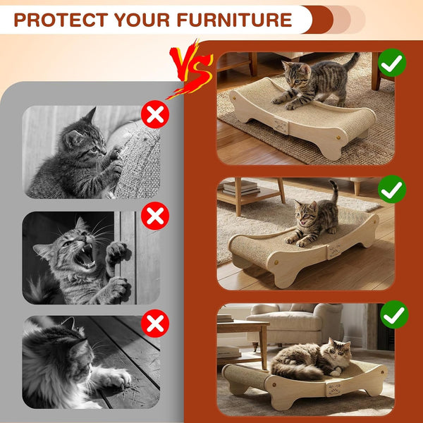 NOCOEX Sisal Cat Scratcher Bed: Wood Scratch Board Hammock for Indoor Cats | Natural Solid Wood Curved Frame Lounger Sleep Scratching Pad Post Large Cats 45 Lbs, Easy Assembly Modern Furniture Protector5