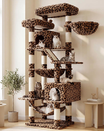 Heybly Cat Tree, 71-Inch-Tall Tower for Indoor Cats with 2 Perches HCT034W | Large Cat Furniture with 2 Big Condos, 2 Hammocks, Basket, Scratching Pad, Multi-Level Cat Condo, Light Gray12