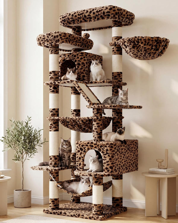 Heybly Cat Tree, 71-Inch-Tall Tower for Indoor Cats with 2 Perches HCT034W | Large Cat Furniture with 2 Big Condos, 2 Hammocks, Basket, Scratching Pad, Multi-Level Cat Condo, Light Gray12
