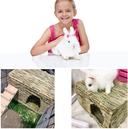 HERCOCCI Extra Large Grass House for Rabbit, Foldable & Comfortable House | Small Animal Hut Play Hideaway Bed Hay Mat Chew Toy for Bunny Guinea Pig Hamster Chinchilla (1 Pack)6