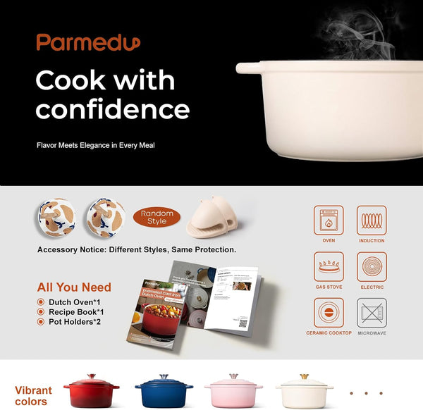 5.5QT Enameled Cast Iron Dutch Oven for Sourdough Bread, Slow Cooking & Home Meals, Beginner-Friendly Pot for Artisan Bread with Crispy Crust & Airy Interior, Easy to Clean, PFAS Free (White)7