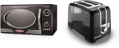 Retro Countertop Microwave Oven - Large 800-Watt - 0.9 Cu Ft & BLACK+DECKER 2-Slice Toaster, T2569B, Extra Wide Slots, 6 Shade Settings, 850 Watts, Crub Tray1
