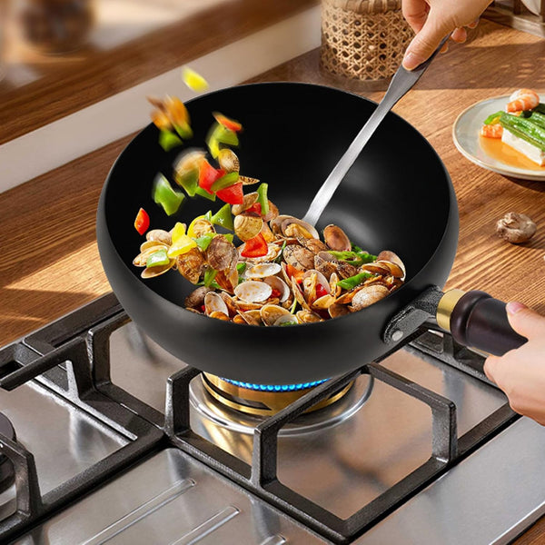 2026 New Japanese Cast Iron Cookware, Japanese Cast Iron Pot, Hand-Forged Non Stick Uncoated Iron Pan Wok with Lid, Woks & Stir-Fry Pans, for Gas and Induction Stoves (Hammer, 11In)8