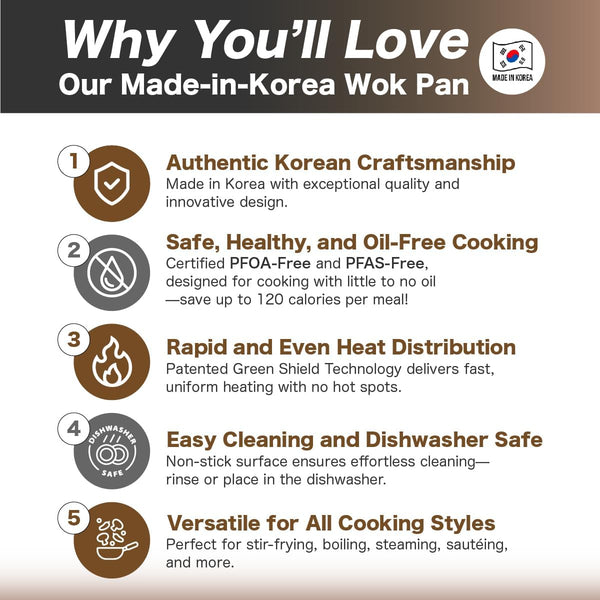 Diamond X Premium Non Stick Wok Pan - 11" Large Flat Bottom Chinese Wok - Woks & Stir-Fry Pans Nonstick - Titanium-Coated 8-Layered Korean Engineered Skillet for Frying, Oil-Free, Pfoa-Free3