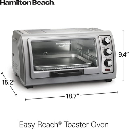 Easy Reach 6 Slice Countertop Toaster Oven | Roll-Top Door for Easy Access | Bake, Broil & Toast Functions | 150 to 450ºf Adjustable Temp | Auto Shutoff | Silver7