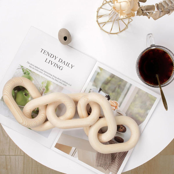 Wood Chain Link Decor, 5-Link Wooden Decorative Chain Home Decor Accents, Coffee Table Decor, Shelf Decor Aesthetic, Bookshelf Table Decorative Objects for Living Room, Housewarming Gifts3