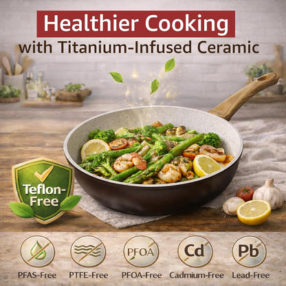 24Pcs Pots and Pans Set Non Stick,Ceramic Cookware Set with Titanium-Reinforced Nonstick Coating,Long-Lasting,Pfas-Free,Induction Compatible,Full Kitchen Set with 3 Stock Pots for Family Cooking,Black6