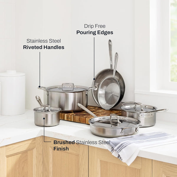 All-Clad D5® Stainless Steel Core 10 Piece Cookware Set- Made in USA- the Upgrade for Supremely Even Heat- Includes Frying Pans, Saucepan, Sautépan, Stockpot -Oven Safe & Induction Compatible5
