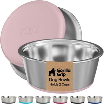 GORILLA GRIP Dog Bowls, Food Grade 304 Stainless Steel, Holds 2 US Cups Each (16 Fl Oz) Food and Water Bowl for Feeding Dogs and Cats, Dishwasher Safe, Rust Resistant BPA Free Rubber Base, 2 Set Black22