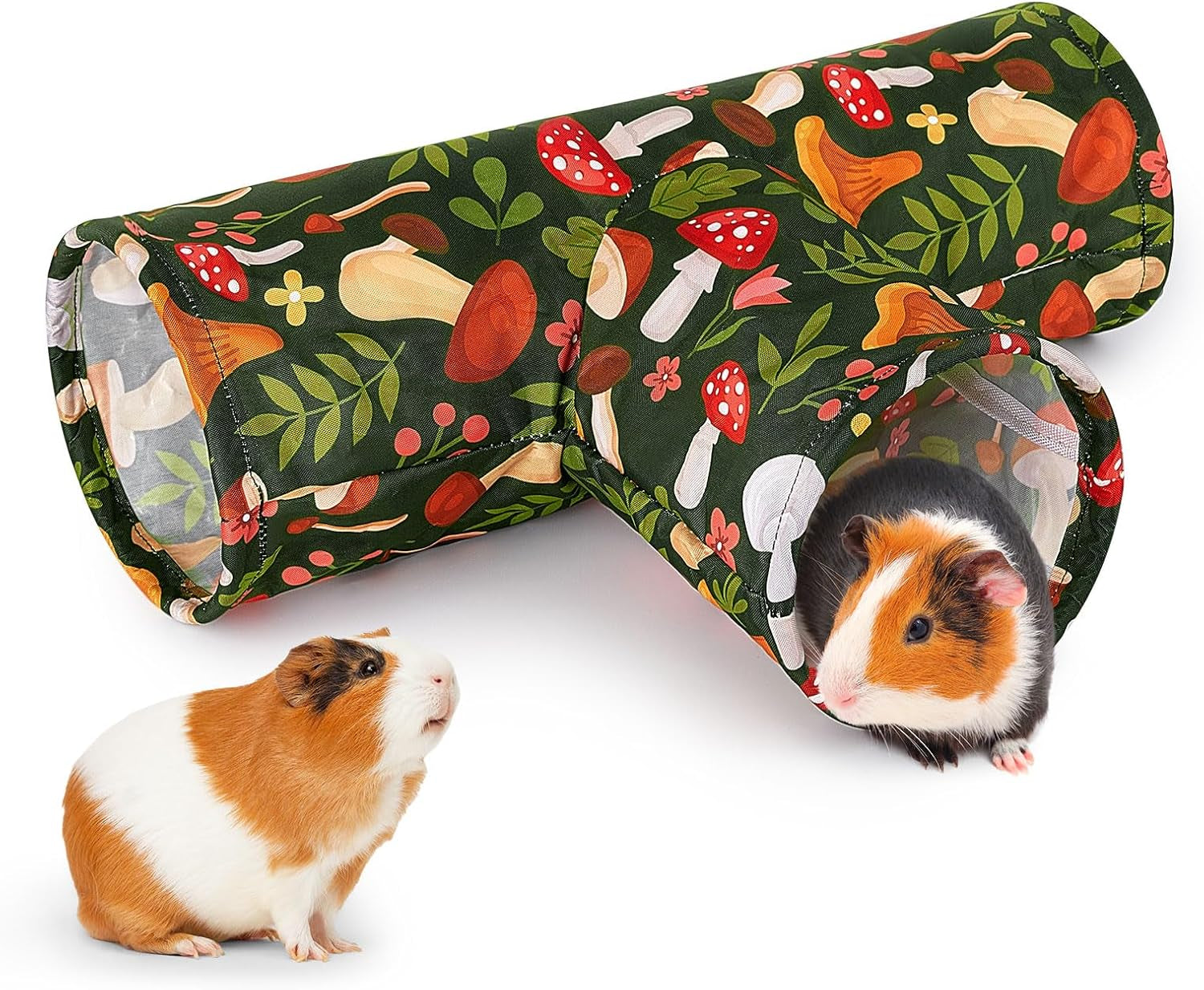 bienbee-guinea-pig-tunnel-3-way-washable-guinea-pig-hideout-foldable-rabbit-tunnel-guinea-pigs-toys-for-bunny-hamster-chinchilla-ferret-rabbit-guinea-pigs-accessories-mushroom-guinea-pig-hideout-portable-tubes-with-cute-print-high-dense-fabric-for-small-pets-hiding-resting-playing-and-exploring