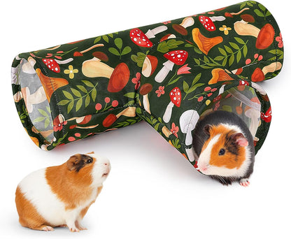 Bienbee Guinea Pig Tunnel, 3 Way Washable Guinea Pig Hideout,Foldable Rabbit Tunnel Guinea Pigs Toys for Bunny Hamster Chinchilla Ferret Rabbit Guinea Pigs Accessories Mushroom | Guinea Pig Hideout, Portable Tubes with Cute Print,High Dense Fabric for Small Pet'S Hiding Resting Playing and Exploring1