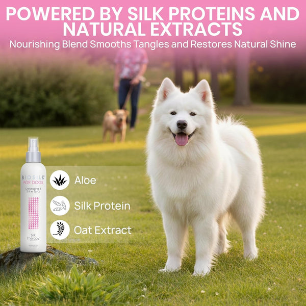 Biosilk for Dogs Silk Therapy Detangling and Shine Protecting Spray, Ph Balanced Leave-In Mist with Silk and Vitamins for Dematting, Paraben-Free, All Coats and Breeds, 8 Fl Oz | Ph-Balanced, Paraben-Free Leave-In Mist with Silk and Vitamins; Dematting Spray for All Coats and Breeds7