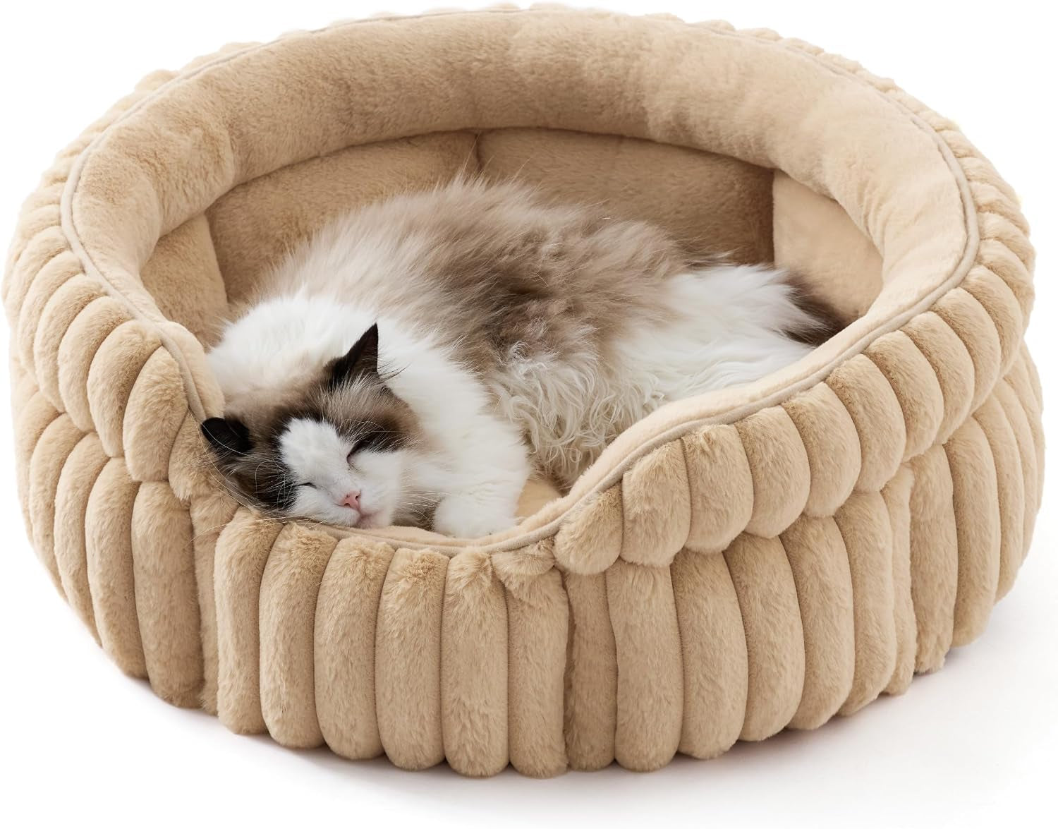 bedsure-comfyfleece™-washable-cute-large-cat-bed-soft-round-puppy-bed-23in-cozy-fluffy-plush-small-dog-bed-donut-corduroy-cuddler-pet-beds-for-indoor-big-cats-anti-slip-bottom-up-to-20-lbs-cream