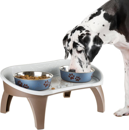 Elevated Pet Feeding Tray - 21″ X 11″ X 8.5″ Raised Dog Bowl Stand with Splash Guard and Non-Skid Feet - Comfortable Mealtime for Dogs and Cats by PETMAKER (Brown/Gray)1