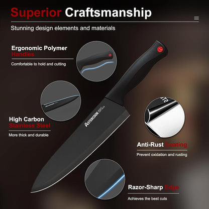 Knife Set for Kitchen with Block and Sharpener 15Pcs German | Stainless Steel Kitchen Utensils Set Dishwasher Safe3