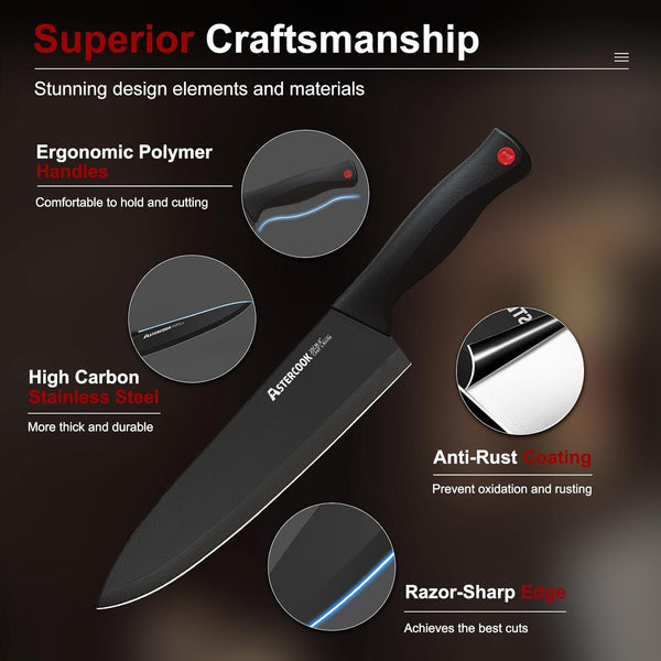 Knife Set for Kitchen with Block and Sharpener 15Pcs German | Stainless Steel Kitchen Utensils Set Dishwasher Safe3