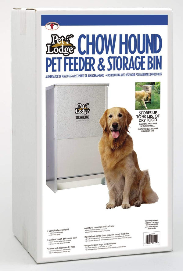 Pet Lodge® Automatic Dog Feeder | Chow Hound Outdoor Pet Feeder for Large Dogs | Tough Galvanized Steel | Made in USA | 50 Pound | Large Refillable Home Feeding Containers and Storage Dispensers for Dogs, Silver2