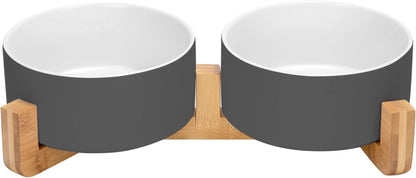 SPUNKYJUNKY Ceramic Dog and Cat Bowl with Wood Stand Non-Slip Matte Glaze Weighted Food Water Set for Cats &Small Dogs 13.5OZ11