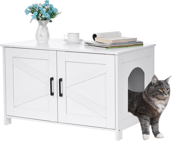 Homhedy 39.4" L Cat Litter Box Enclosure with Barn Door, Black | Wooden Cat Washroom Furniture, Cat House, Pet Storage Cabinet, Dog-Proof, Fit Most of Litter Box, Farmhouse Style13