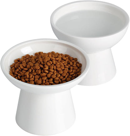Loejan Elevated Cat Food and Water Bowls Set, Extra Wide and Raised Ceramic Bowls, Anti-Vomit Whisker-Free Pressure Cat Feeder for Kittens to Adult Cats and Small Dogs (White, Water Bowl)19