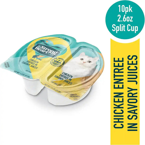 A Strong Heart Split Cup Wet Cat Food, Chicken Entree - 2.6 Oz Split Cups, 20 Servings (Pack of 10), Made in the USA with Real Chicken2