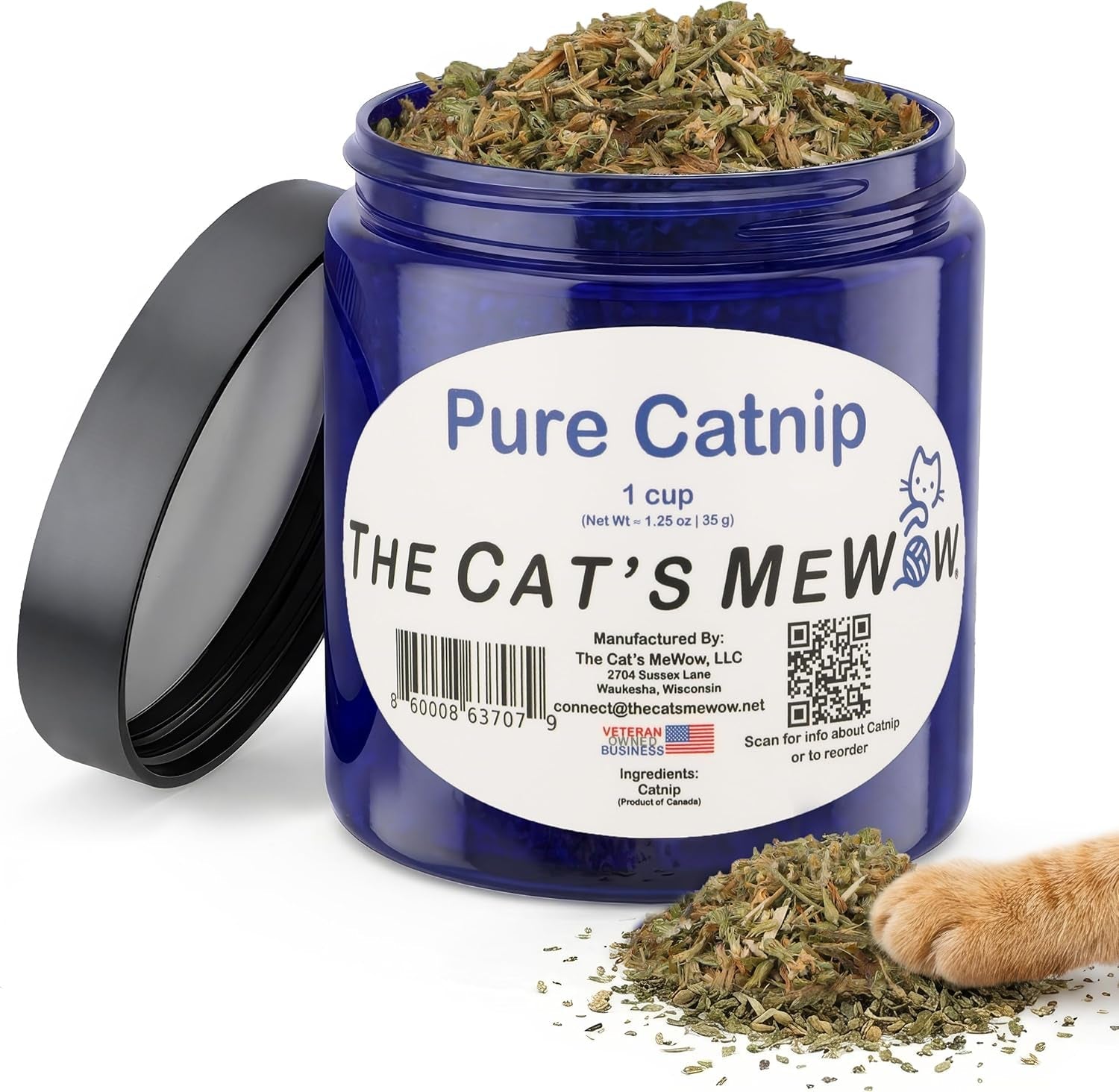 the-cats-mewow-100-pure-catnip-north-american-grown-strong-aroma-for-play-enrichment-resealable-freshness-jar-veteran-owned-brand