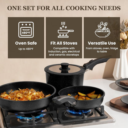 Nonstick Pots and Pans Set - 20 Pack  Stackable Cookware Set with Detachable Handle, RV Kitchen Cooking Set with Removable Handles - Oven Safe, Induction Ready (Black)3