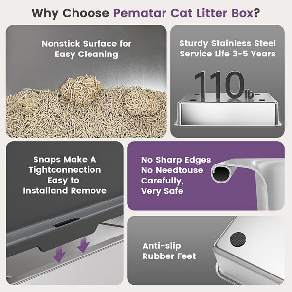 Extra Large XXL Stainless Steel Cat Litter Box with Lid, 26" L X 18" W X 12" H Metal Litter Box with Hight Sides for Big Cats & Multiple Cats, Never Absorbs Odors, Anti-Urine Leakage, Easy Cleaning7