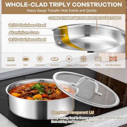 9Pcs Stainless Steel Cookware Set, 3-Ply Pots and Pans Set W/Detachable Handle & Lid, Induction Cookware Kitchen Cooking Set for RV Camping, Nontoxic Whole Clad Frying/Saute/Sauce Pan, Oven Safe7