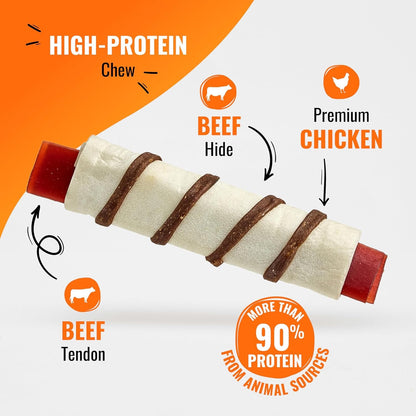 GOOD 'N' FUN Triple Flavor Wraps with Beef Tendon Chews, High-Protein Dog Treat for All Adult Dogs, Made with Real Beef Hide, Chicken & Beef Tendon, 8 Count2