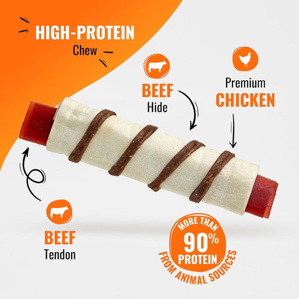 GOOD 'N' FUN Triple Flavor Wraps with Beef Tendon Chews, High-Protein Dog Treat for All Adult Dogs, Made with Real Beef Hide, Chicken & Beef Tendon, 8 Count2