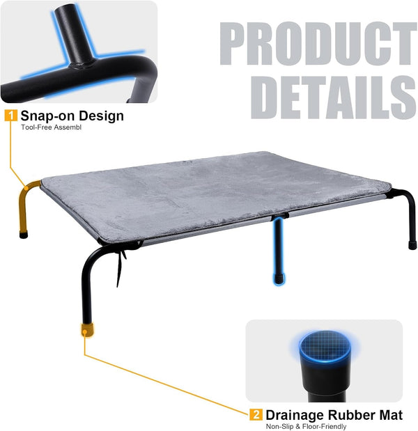 Outdoor Dog Elevated Bed with Plush Mat, Raised Dog Beds,Pet Cot Hammock(L) | Durable Washable Raised Dog Bed, Indestructible Elevated Cooling Dog Beds,Durable Dog Cot Bed, Lifted outside Dog Hammock Bed6