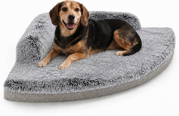 Corner Dog Bed Large, 39" Calming Fluffy Orthopedic Pet Beds, Grey | Space Saving Plush Corner Nest,Egg-Crate Foam, Washable Cover, Waterproof Liner, Non-Slip Bottom and Bolsters for Large Dogs12