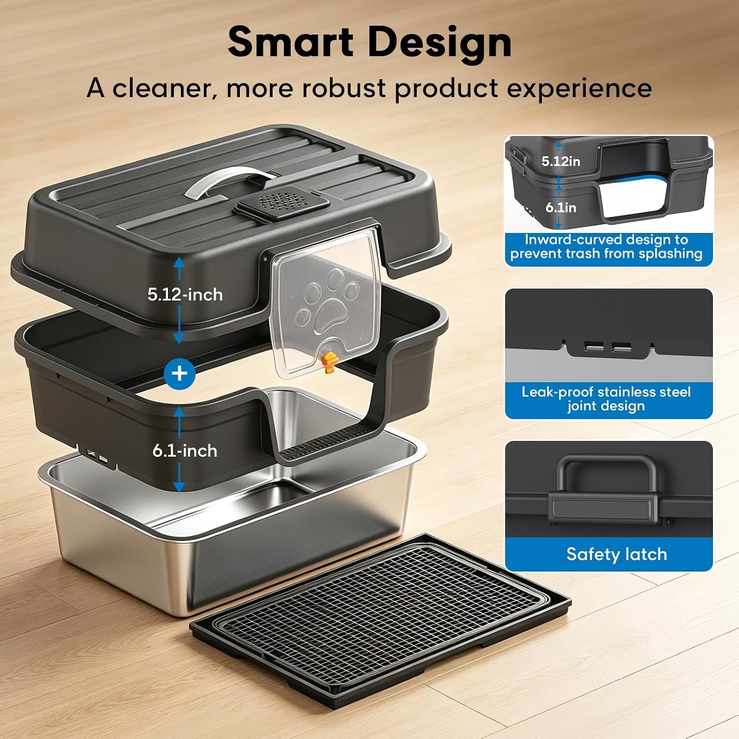 stainless-steel-enclosed-litter-box-for-large-cats-xxl-covered-cat-litter-box-with-lid-leakproof-high-sided-metal-cat-litter-box-easy-to-clean-odor-resistant-multi-cat-homeblack