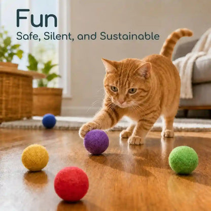 Wool Cat Balls - Safe Silent Felt Ball Toys - Fun Colorful Soft Quiet Wool Kitty Toys - Unique for Cat Lovers - 6 PCS Hand Made in Nepal8