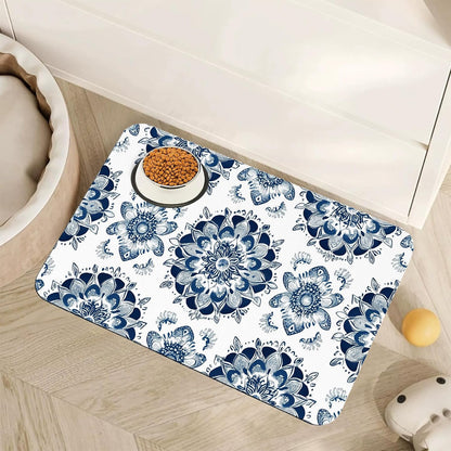 Fish Boho Dog Food Mat for Floors,Ocean Absorbent Quick-Dry Pet Feeding Mat,Cat Dog Bowl Mats for Food and Water,Non-Slip Pet Accessories Supplies 12"X20"17