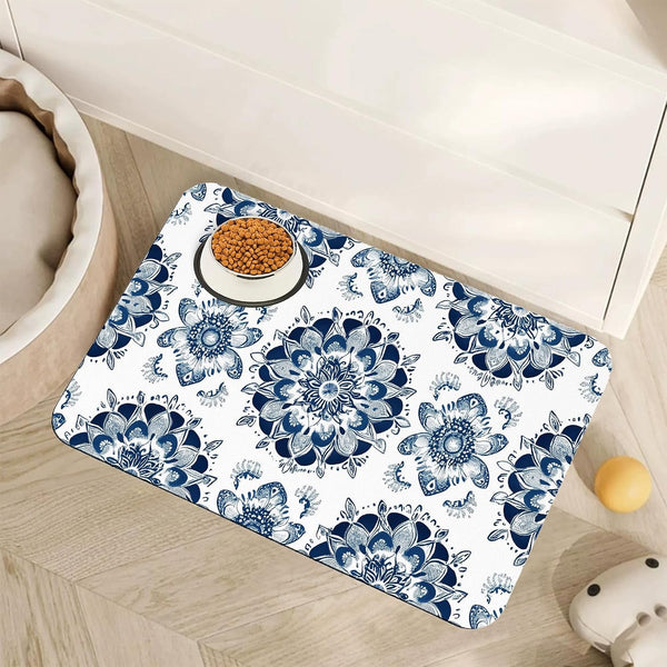 Fish Boho Dog Food Mat for Floors,Ocean Absorbent Quick-Dry Pet Feeding Mat,Cat Dog Bowl Mats for Food and Water,Non-Slip Pet Accessories Supplies 12"X20"17