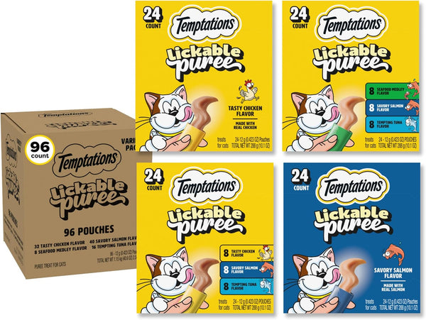 Temptations Creamy Puree Cat Treats, Chicken, Salmon & Tuna, 24 Count | under 15 Calories per Tube, Great for Senior Cats, No Chewing Required, No Added Sugar, Fillers, or Artificial Preservatives27