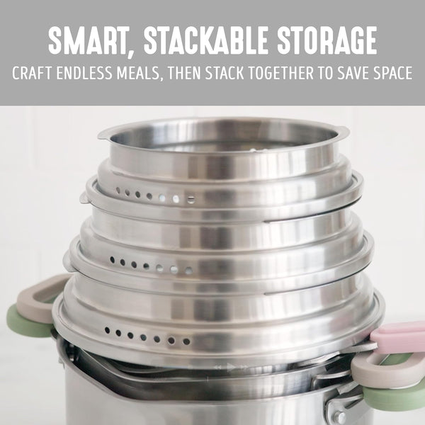BK Twisting by  Stainless Steel 6 Piece Locking Lid Cookware Set, Built in Strainer, Induction Pots & Pans, Drip-Free Pour Spouts, Silicone Handles, Saucepan, Stock Pot, Dishwasher Safe3