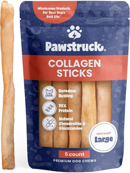 Pawstruck Natural Large 12" Beef Collagen Sticks for Dogs – Long-Lasting Rawhide Alternative, High Protein Treats with Chondroitin & Glucosamine – 5 Pack1