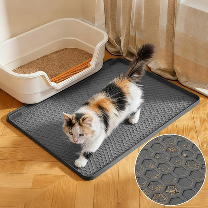 Cat Litter Mat, 24''X20'' Waterproof Silicone Litter Trapping Mat for Litter Box, Soft on Kitty Paws Non-Slip & Easy to Clean (Dark Grey)9