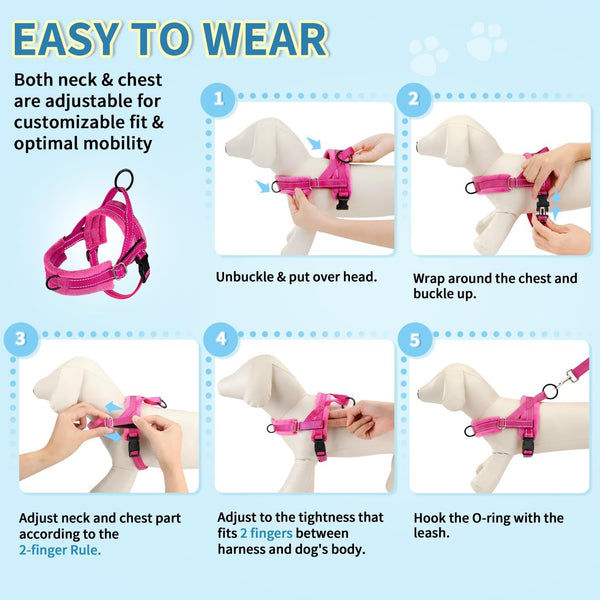 Slowton No Pull Small Dog Harness and Leash Set, Puppy Soft Vest Harness Neck & Chest Adjustable, Reflective Lightweight Harness & Anti-Twist Pet Lead Combo for Small Medium Dogs (Fuchsia, XXS)9