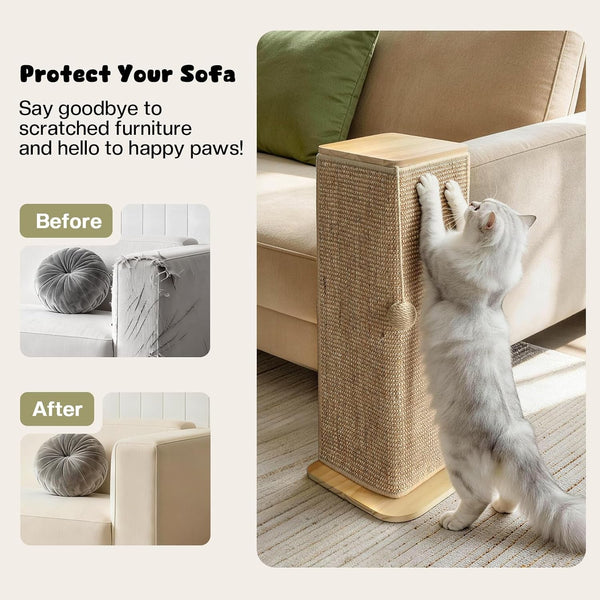Wooden Couch Corner Cat Scratcher with Sisal Scratching Mat, Couch Cat Scratch Protector with Adjustable Buckles, Couch Corner Protectors for Cats, Cat Scratch Furniture Protector for Sofa3