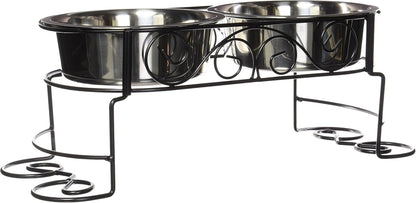 SPOT Mediterranean Double Diner Elevated Dog Bowls – Raised Feeder with Stainless Steel Bowls – 1 Pint Capacity per Bowl (2 Cups Total) – Promotes Better Digestion – Decorative Metal Stand, Black4