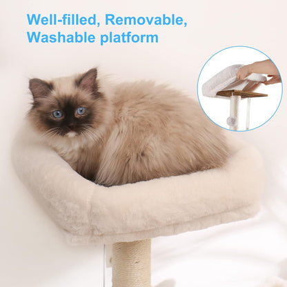 Hey-Brother Cat Tree Tower, Food Station, XL Litter Box Enclosure, MPJ101SG | 48.81 Inches Wooden All-In-One Cat Furniture, Large Hammock, Bed, Scratching Posts, Big Basket for Indoor Cats, Rustic Gray5
