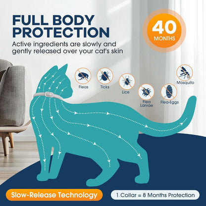 Flea and Tick Collar for Cats 5 Pack, 8 Months Protection, Plant-Based Ingredients, Water-Resistant, Adjustable & Lightweight, Suitable for Adult Cats & Kittens, White2