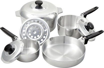 USA Heavy Duty 8-Piece Cast Aluminum Cajun Cookware Set, Silver | Mirror-Polished Finish, Bakelite Handles and Knobs with Lids, Ideal for Most Kitchen Tasks, Great for Home Cooks1