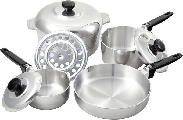 USA Heavy Duty 8-Piece Cast Aluminum Cajun Cookware Set, Silver | Mirror-Polished Finish, Bakelite Handles and Knobs with Lids, Ideal for Most Kitchen Tasks, Great for Home Cooks1