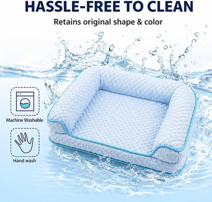 Cooling Cat Bed for Indoor Cats, 19.7 X 15.8 in Supportive Pet Sofa with Egg-Crate Foam, Breathable Cool-Touch Fabric, Washable Bolster Bed for Cats and Small Dogs3