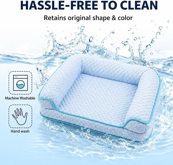 Cooling Cat Bed for Indoor Cats, 19.7 X 15.8 in Supportive Pet Sofa with Egg-Crate Foam, Breathable Cool-Touch Fabric, Washable Bolster Bed for Cats and Small Dogs3